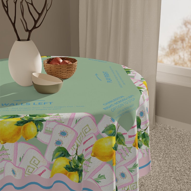 Citrus Lemons Mahjong Tablecloth, Tile Game Hostess Gift 55x55, Charleston Rules, Beginner Friendly afbeelding 6