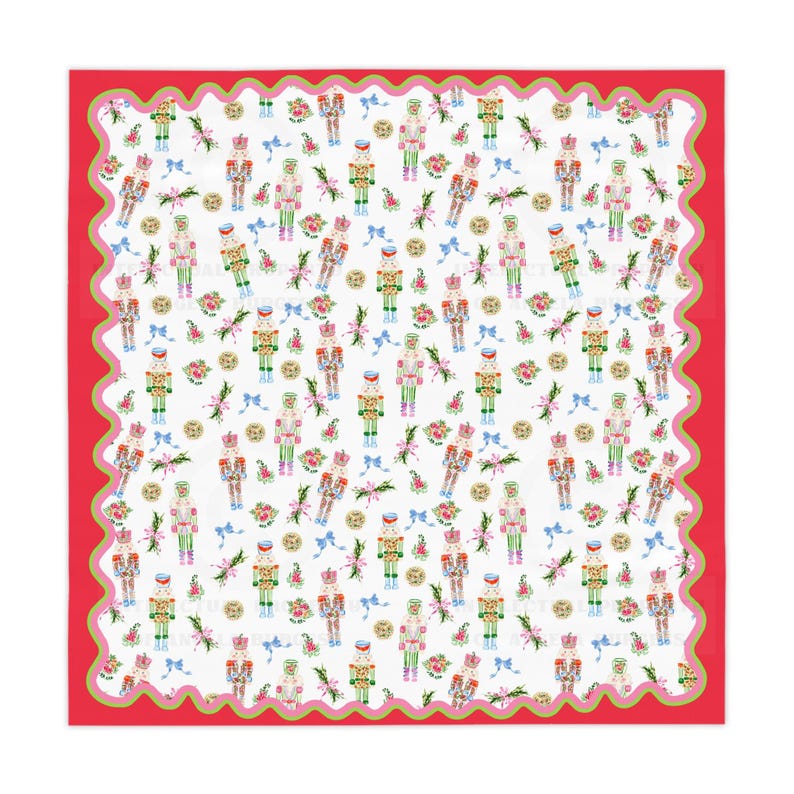 Preppy Nutcrackers MAHJONG Tablecloth, Size 55 x 55, Christmas Holiday image 1