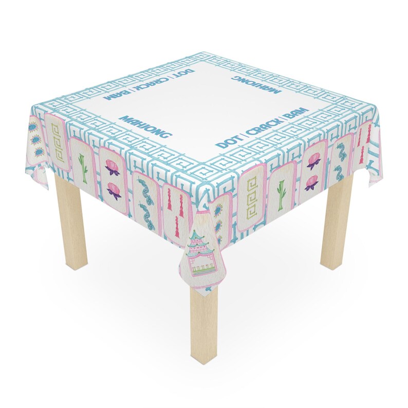 Mantel para noche de juego de Mahjong, regalo para anfitriona, 55 x 55, mantel de azulejos, bambú azul, estilo West Palm Beach, turquesa océano imagen 3