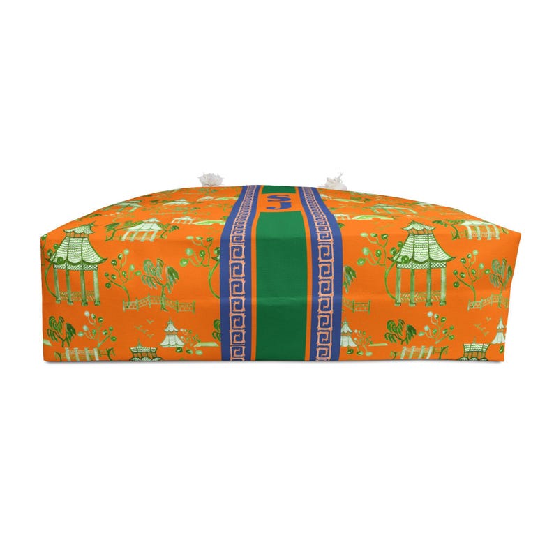 Monogrammed Orange Chinoiserie Mahjong Tote Bag: Personalized Mahjong Gift, Maj Carry-All Travel Duffel image 5