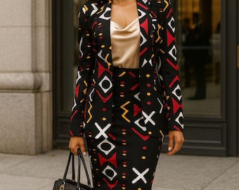 Chaqueta y falda Ankara: conjunto de traje para mujer, ropa de oficina africana.
