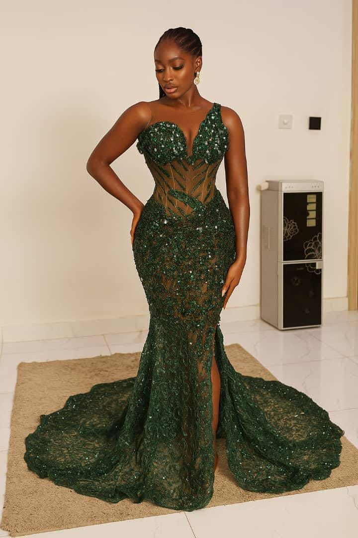 open lace back dress Ladivine CD736 Elegant Fitted Formal Embellished Satin Gown Rose Gold / 0 main image 1