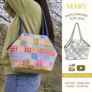 Patchwork Tote Bag Sewing Pattern PDF | Scrap Fabric DIY Bag | Instant Download