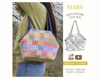 Patrón de costura para bolso de patchwork en PDF / Bolsa de retazos de tela DIY / Descarga instantánea