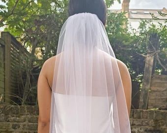 VELO DESNUDO - Velo de novia sencillo y minimalista hasta la cadera - Corte rectangular - Hecho a mano en Londres - A medida