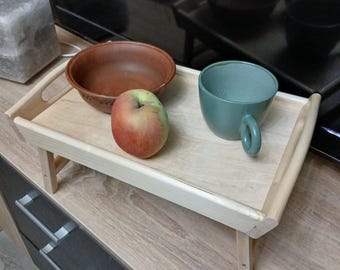 Handmade Wooden Breakfast Tray Table: Folding Bed Desk with Birch Plywood