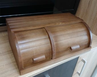 Panera rústica de madera con dos compartimentos: organizador de pan para encimera de cocina rústica