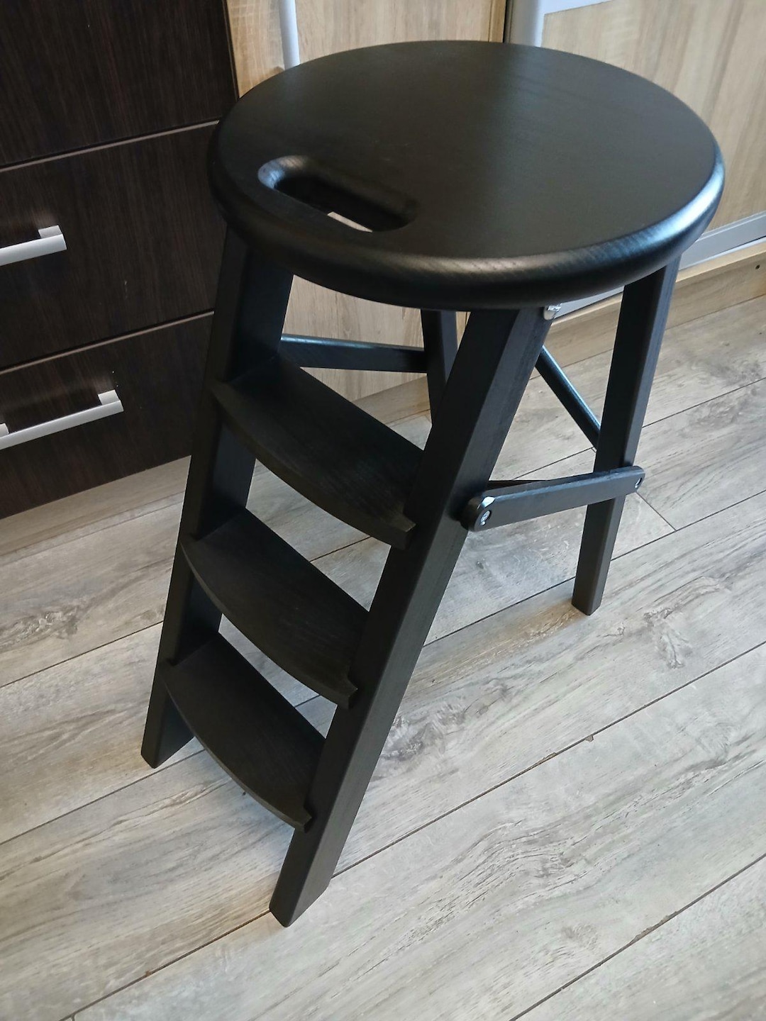 Handmade Oak Step Stool Chair: Folding Ladder Seat, Kitchen & Home - Etsy