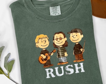 Rush x Peanuts Retro Tee – Geddy Lee, Lifeson & Peart, Classic Rock Music Fan Gift