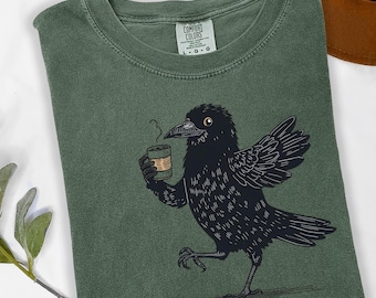 Raven Crow Coffee Shirt, Funny Gothic Fall Graphic Tee