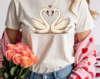 T-shirt graphique aquarelle Swan Love, t-shirt oiseau romantique