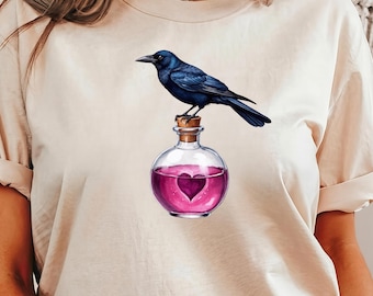 Funny Raven Comfort Colors T-Shirt, Gothic Occult Valentine's Gift