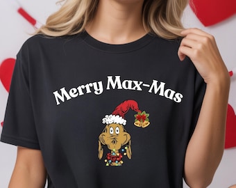 Personalized Max Christmas Shirt, Merry Max-Mas Tee, Max the Halls Dog Shirt, Whoville Tree Top, Santa Max, Grinchmas Comfort Colors Tee