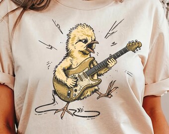 Classic funny Rock Chick Shirt, Vintage Line Art Music Tee, Distressed Rock Style Graphic, Minimal Unisex Guitar T-Shirt