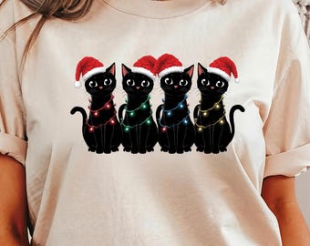 Comfort Colors Christmas Cat Shirt, Holiday Cat Mom Gift