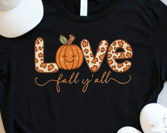 Leopard Print Pumpkin Thanksgiving T-Shirt, Fall Y'all Tee