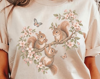 Vintage Rabbit Blossom Shirt,Floral Bunny Tee,Cottagecore Woodland Top,Botanical Nature Graphic,Whimsical Spring Animal Gift,Retro Garden