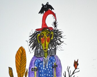 Hexe Terranoona Print Happy Halloween Spookey Gothic Magie Fantasy Cher Schal Eule Krähe Katze Spinne Hexerei