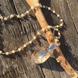 vintage crystal pendant,Venus pendant, Pearl rosary chain,birth of Venus pendant, silver and pearls chain,teardrop crystal pendant, image 3
