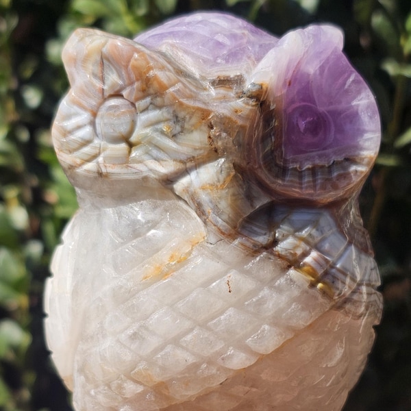 Amethyst & Agate Owl Carving – 4” Tall – 645g