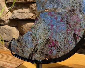 Ruby in Kyanite Crescent Moon on Stand – Choose Black or Silver Stand