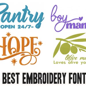 BX Embroidery Fonts Bundle, 4 Fonts, Monogram Script Alphabet, Satin Stitch Font, PES, DST, Boho Signature Font, 6 Sizes, Instant Download