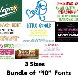 Machine Embroidery Fonts and Alphabets Designs – BX Format For Embrilliance – Instant Download – Collection of 10 in 3 Sizes