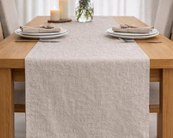 Runner da tavola in lino lavato a pietra, decorazione rustica per sala da pranzo in stile fattoria, runner da tavola per matrimoni boho, tessuto per tavola personalizzato
