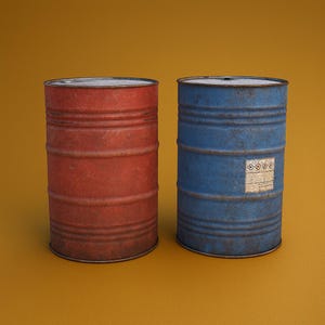 Industrial Oil Drum STL Bundle | 3D Printable Red & Blue Barrel Models for Dioramas, Tabletop, and Props
