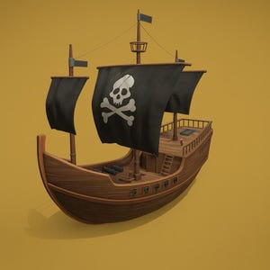 Pirate Ship STL | 3D Printable Detailed Galleon with Jolly Roger Sails | Tabletop Gaming, Diorama, Nautical Display & Pirate Collectible
