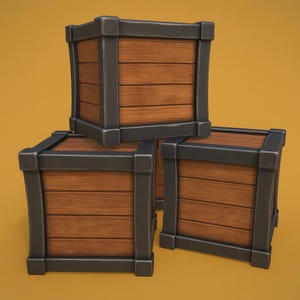 Wooden Crates STL | 3D Printable Stylized Storage Boxes with Metal Reinforcements | Tabletop Terrain, Diorama Prop, Game Scenery