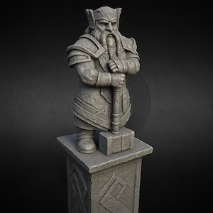 Dwarf King Statue STL | 3D Printable Fantasy Monument | Tabletop RPG Terrain, Diorama Prop, Resin & FDM Ready Miniature Sculpture