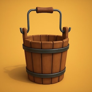 Rustic Wooden Bucket STL | 3D Printable Medieval Pail Model | Fantasy Decor, Farm Prop, Cosplay Accessory, Tabletop & Diorama Display