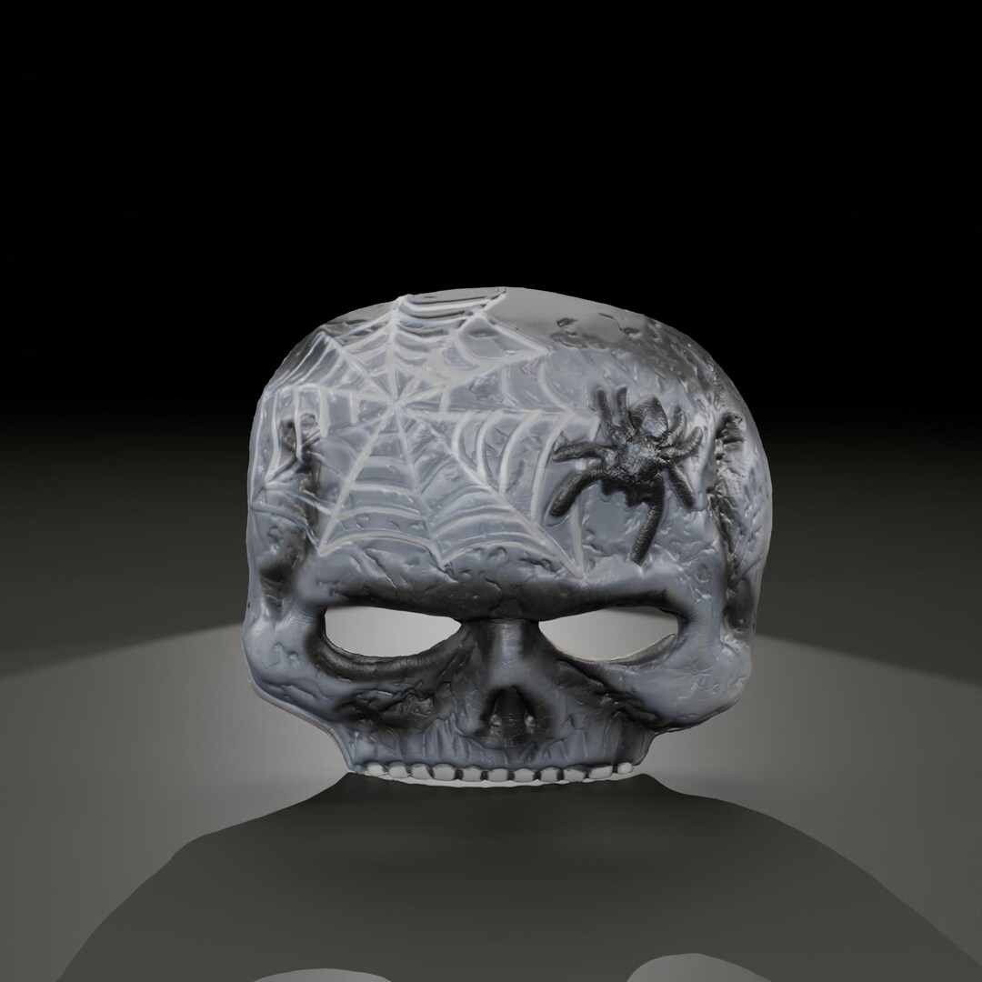 3D Printable Skull Mask STL With Spider Web Design Halloween Horror