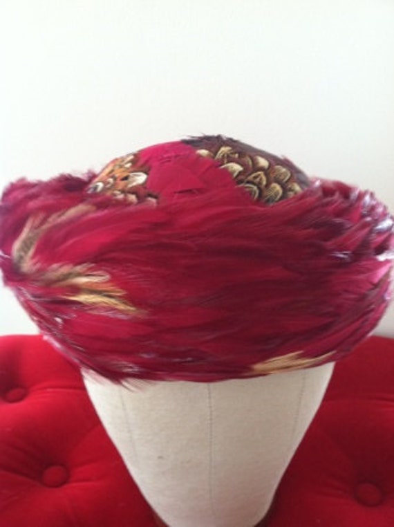 1960's Vintage Jewel Feather Breton Hat