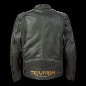 Men&#39;s Green Triumph Braddan Motorcycle Jacket Real Cowhide Leather Biker Racer Jacket