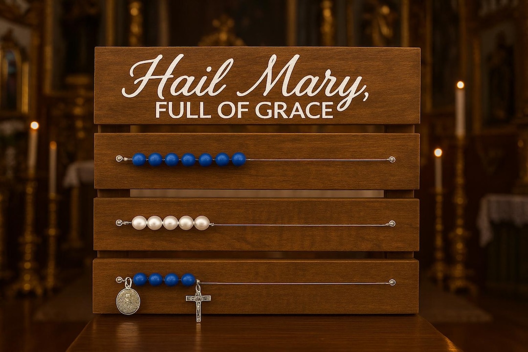 Handmade Wooden Rosary Abacus • Hail Mary, Full of Grace Prayer Tool