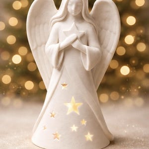 Angel Tea Light Lantern – Soft LED Glow for Christmas Décor