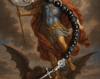 St. Michael Pocket Rosary  for Men & Women – Lava Stone Beads, Catholic Protection, Handmade Religious Jewelry
