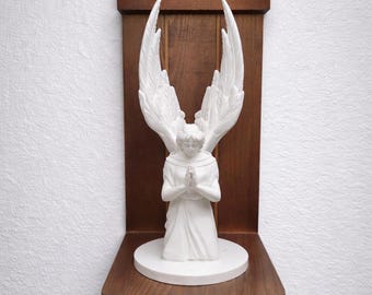 Catholic Rosary Holder & Prayer Shelf – Optional 8” 3D Printed Jesus, Angel, or Lighted Angel – Handmade Wall Decor