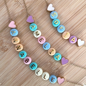 Colorful name necklace for kids, beaded custom name necklace for toddlers, name necklace for little girls, birthday gift for kids and teens