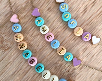 Colorful name necklace for kids, beaded custom name necklace for toddlers, name necklace for little girls, birthday gift for kids and teens