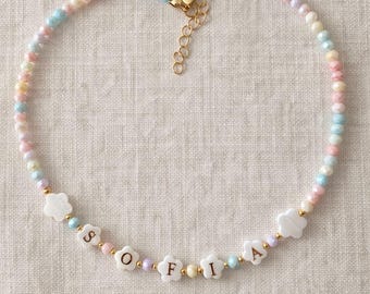 Colorful beaded necklace for kids, name necklace for toddlers, colorful gift for kids, little girl birthday gift, Easter gift for girls