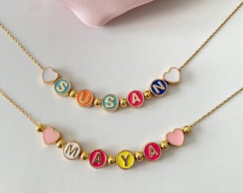 Full of color enamel name necklace for girls, custom necklace for teens, birthday gift for kids, party favors for girls, necklace for kids