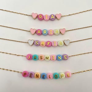 Bright name necklace for kids, colorful custom name necklace for toddlers, beaded necklace for little girls, birthday gift for kids