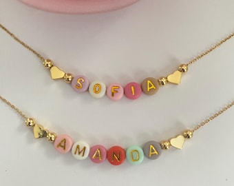 colorful custom name necklace for toddlers, name necklace for little girls, birthday gift for kids, party favors for girls, flower girl gift
