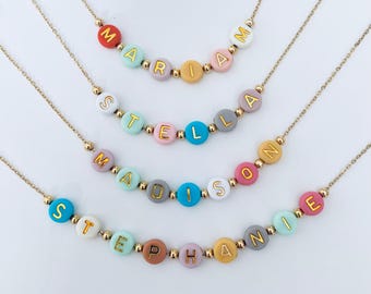 colorful custom name necklace for toddlers, name necklace for little girls, birthday gift for kids, party favors for girls, flower girl gift