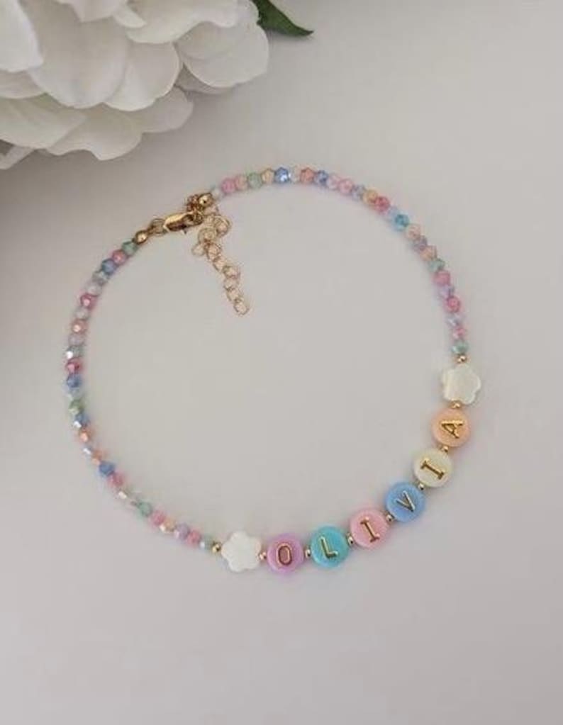 Colorful beaded necklace for kids, name necklace for toddlers, colorful gift for kids, little girl birthday gift, Christmas gift for girls image 5