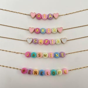 Bright name necklace for kids, colorful custom name necklace for toddlers, beaded necklace for little girls, birthday gift for kids
