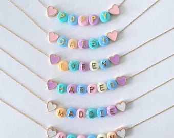 Bright name necklace for kids, colorful custom name necklace for toddlers, beaded necklace for little girls, birthday gift for kids
